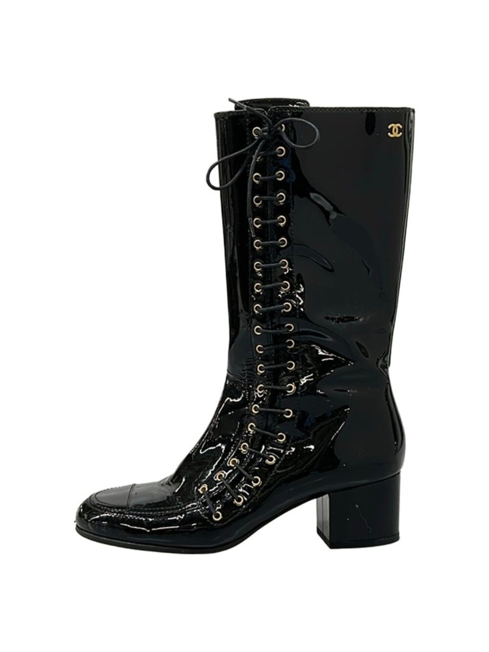 Chanel 1 2C Ready Black CC Logo Gold Leather Boot